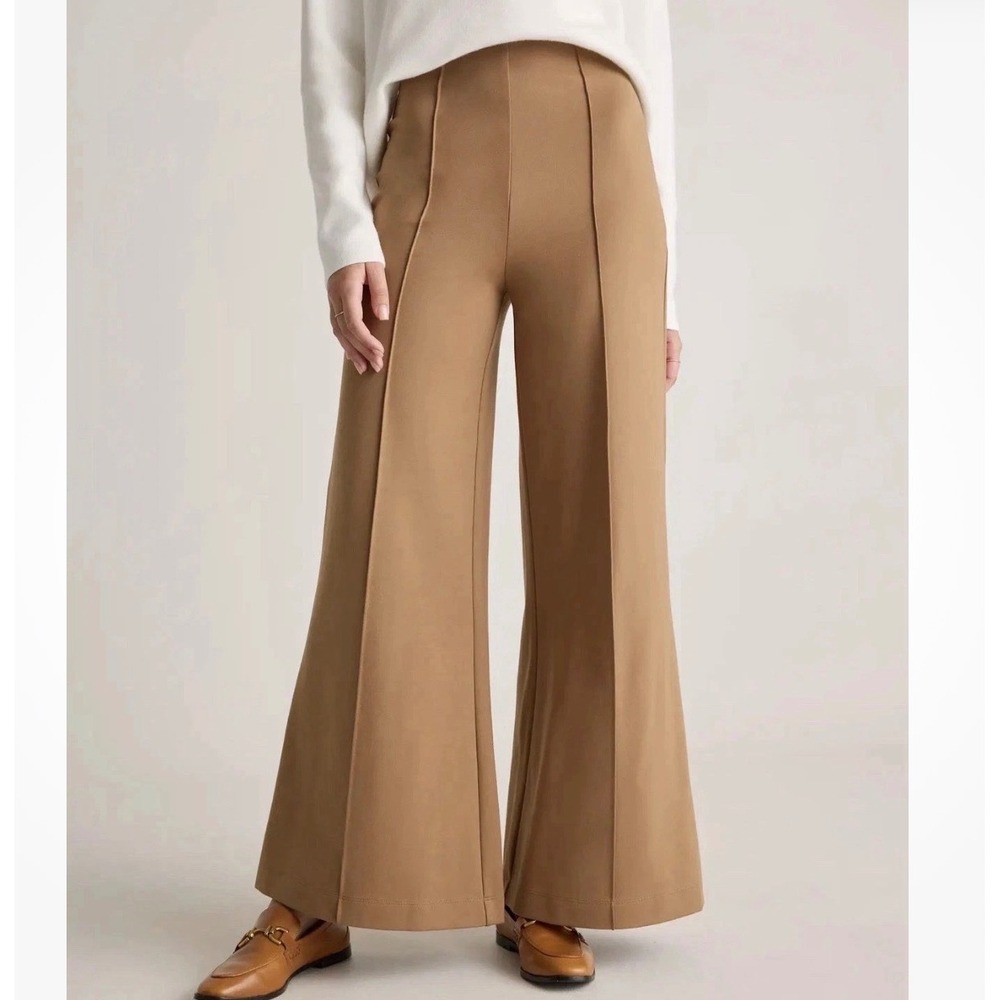 Quince XL Ultra-Stretch Ponte Super Wide Leg Pants Roasted Pecan